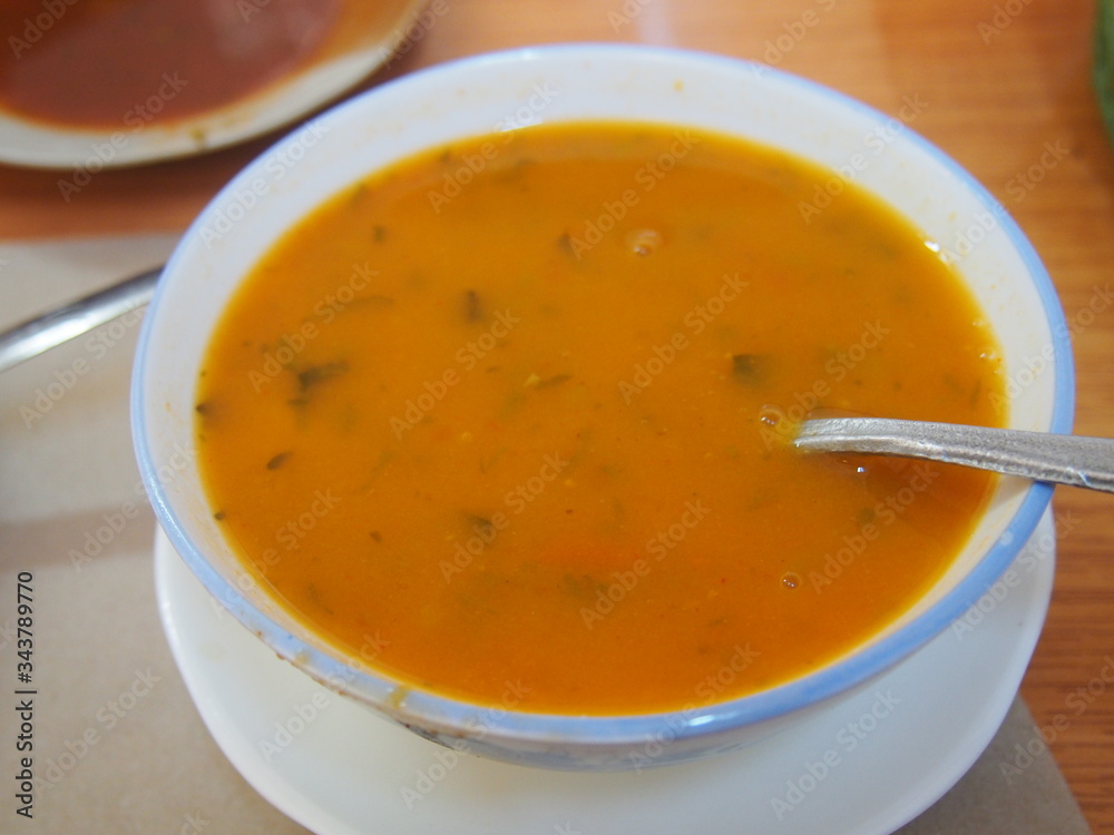 Moroccan harira soup in a local restaurant, Fez, Morocco Moroccan harira soup in a local restaurant, Fez, Morocco