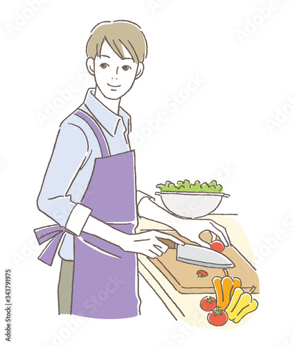 料理する男性