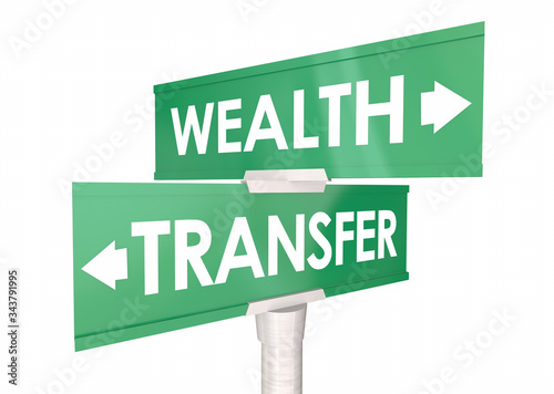 Foto Wealth Transfer Arrow Road Signs Move Money Leave Heirs 3d Illustration