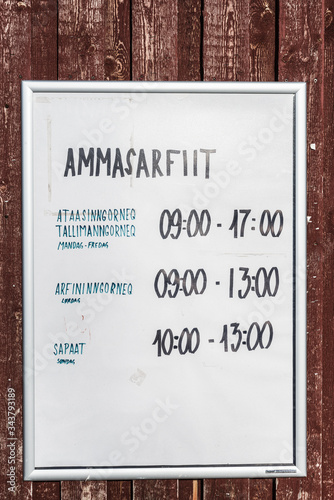 Opening hours for grocery store, Greenland.