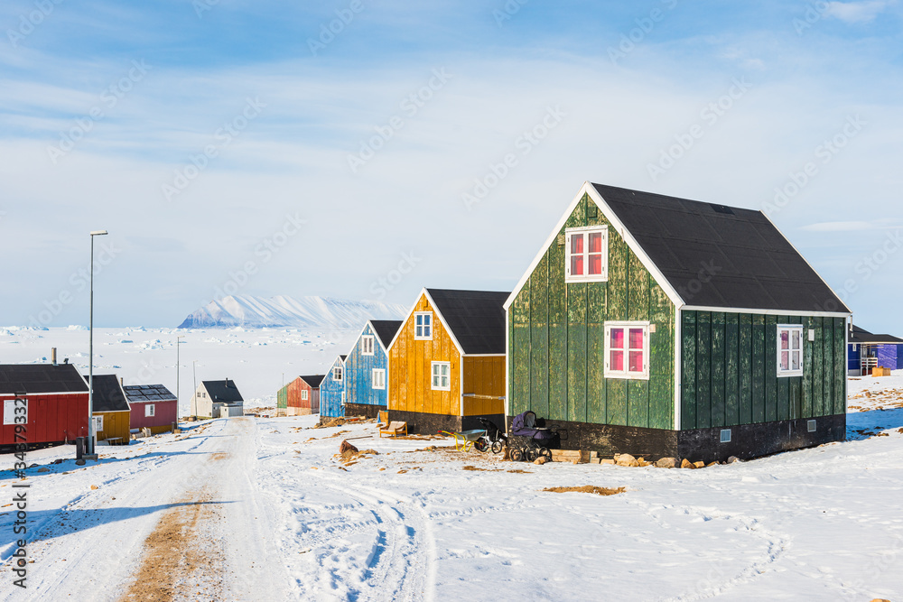 Row of colorful wooden houses, Greenland. Row of colorful wooden houses, Greenland.