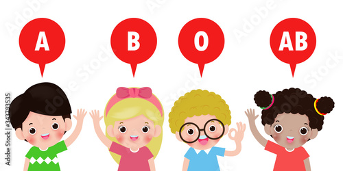 cute kids and Blood type, Blood type with happy children Healthy concept isolated on white background vector illustration