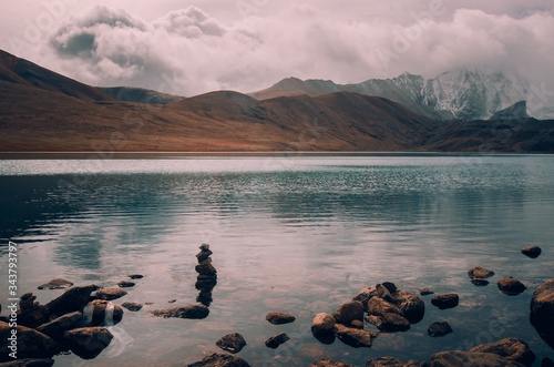 Gurudongmar lake in the mountains of North Sikkim, India photo