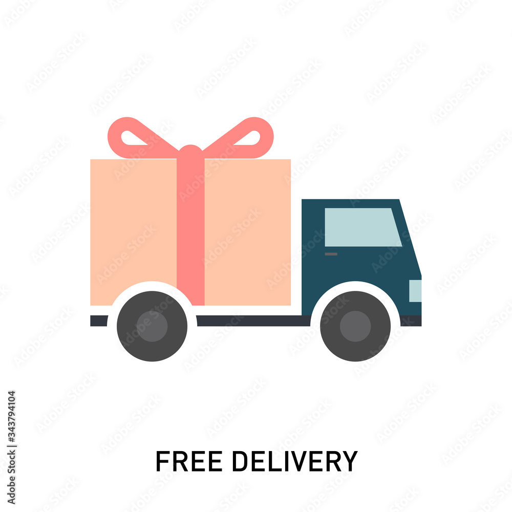 Free delivery flat icon. Styled delivery truck with bow. Delivery service Shipping by car or truck. Free delivery flat icon. Styled delivery truck with bow. Delivery service Shipping by car or truck.