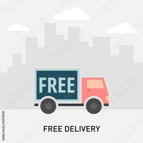 City Cargo Truck Transport. Cargo truck vector illustration in modern flat style. Fast delivery or logistic transport.