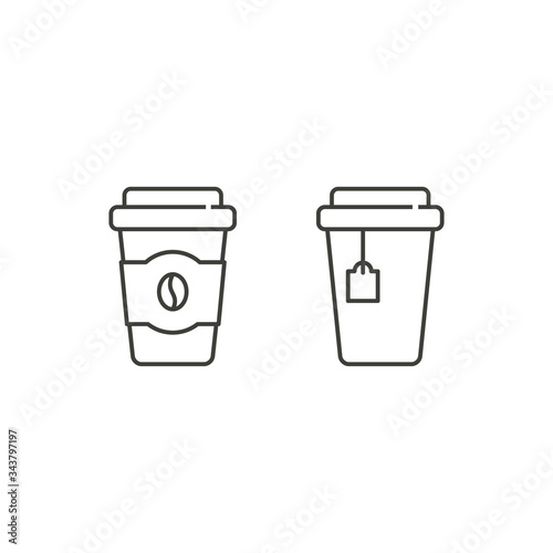 Drink Cup icon line set, Coffee, tea Set of paper and plastic cups, Vector isolated illustration
