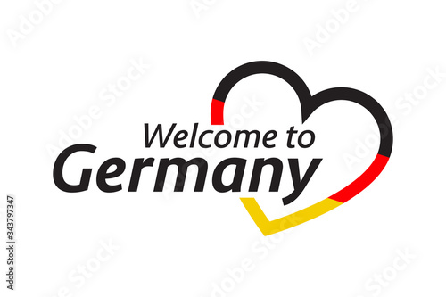 Simple vector symbol Welcome to Germany with heart in the colors of the German tricolor. Modern German icon isolated on white background