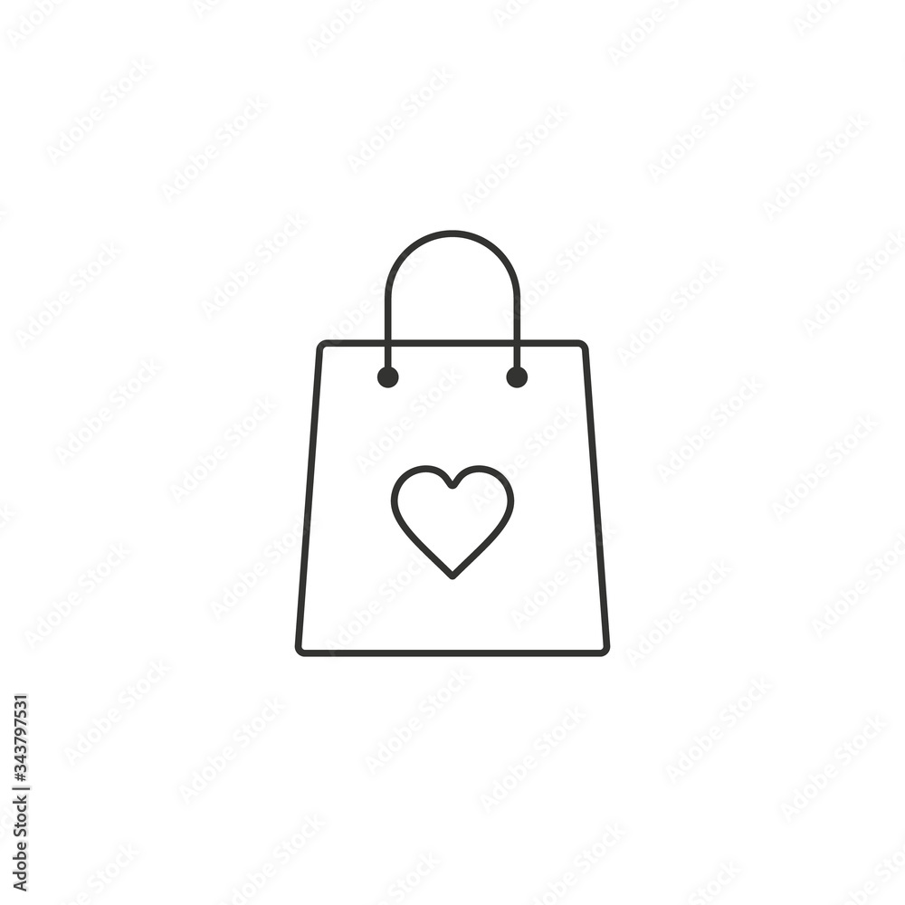 Shopping bag with heart line icon vector, I love shopping concept Shopping bag with heart line icon vector, I love shopping concept