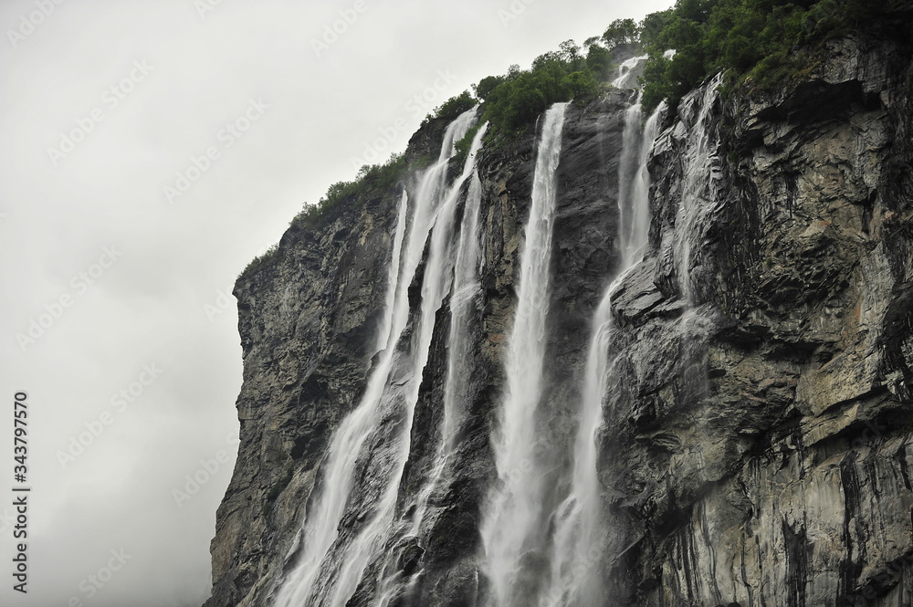 The famous Seven Sisters waterfall in the Geiranger Fjord in Norway.