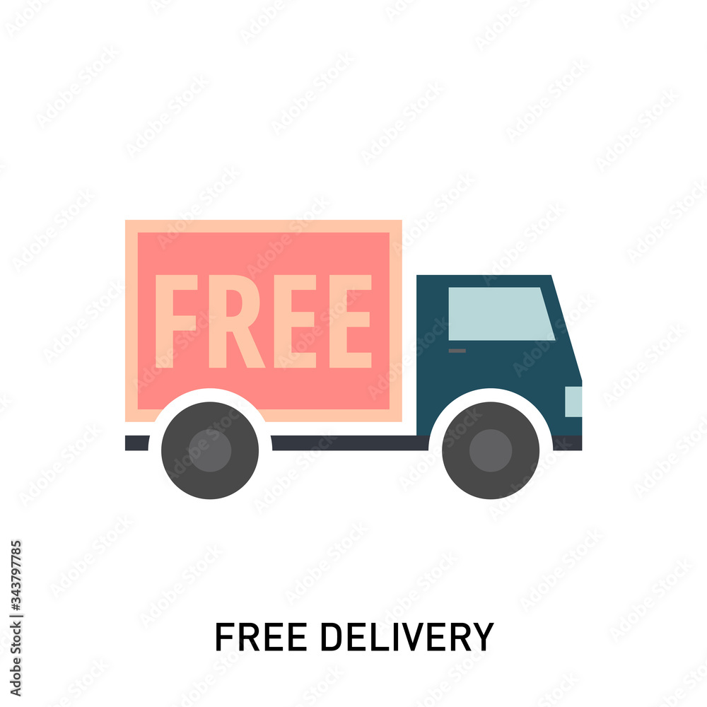 Free delivery icon. Cargo truck vector illustration in modern flat style. Free delivery or logistic transport. Free delivery icon. Cargo truck vector illustration in modern flat style. Free delivery or logistic transport.