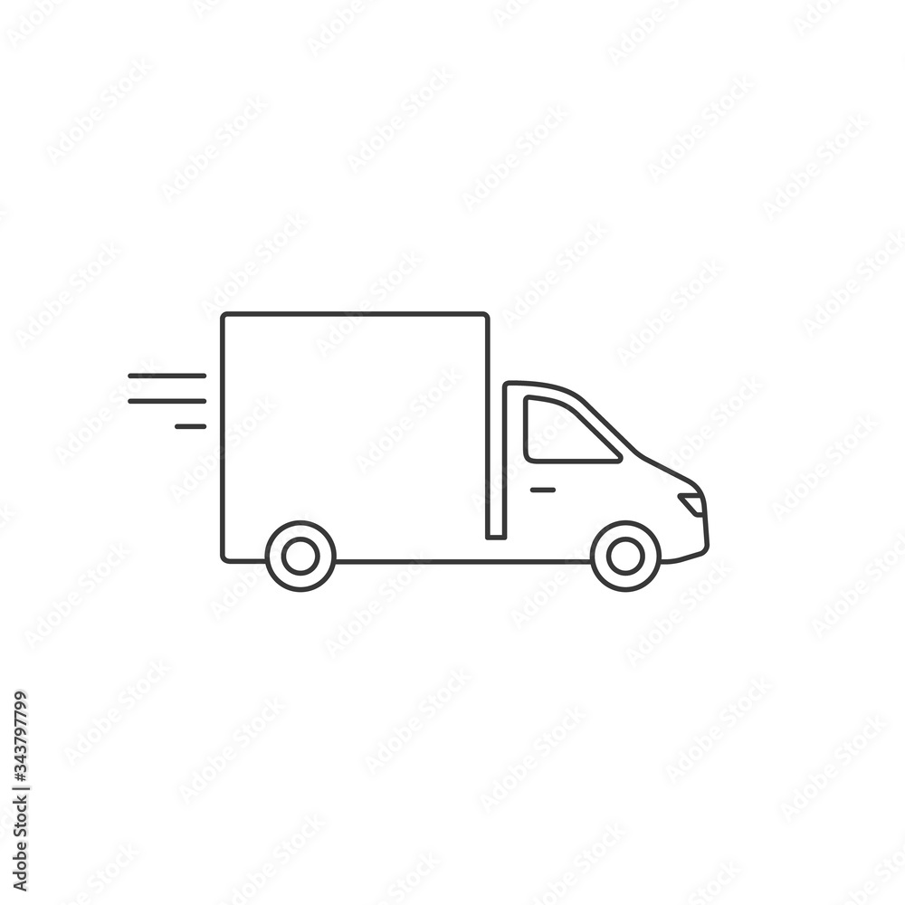 Delivery truck line icon isolated on white background. Vector black outline illustration Delivery truck line icon isolated on white background. Vector black outline illustration