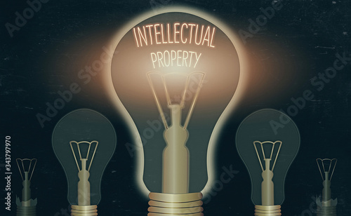 Writing note showing Intellectual Property. Business concept for Protect from Unauthorized use Patented work or Idea