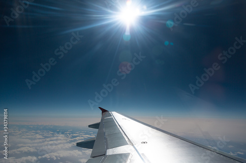 View from airplane on blue sky