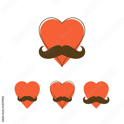 Heart with mustaches father funny symbol vector icon, father day concept greeting card trendy minimal style, I love you Dad.