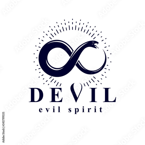 Vector snake symbol created in the shape of limitless. Evil spirit black graphic vector emblem