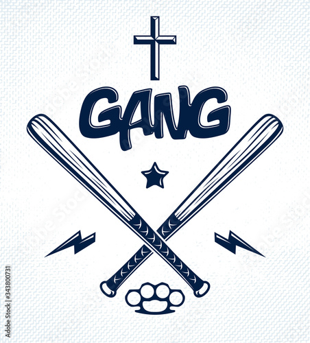 Baseball bats crossed vector criminal gang logo or sign, gangster style theme.