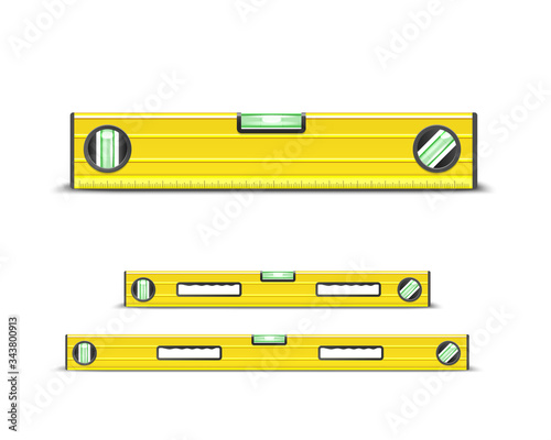 yellow color building level, realistic construction tool level illustration isolated on white background engineering equipment 