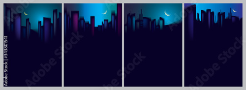 Night city skyscrapers silh...