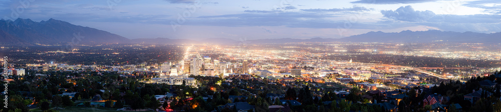 Beautiful Salt Lake City downtown panorama at night, Utah, USA