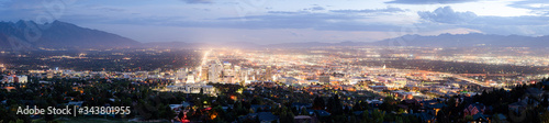Beautiful Salt Lake City downtown panorama at night, Utah, USA