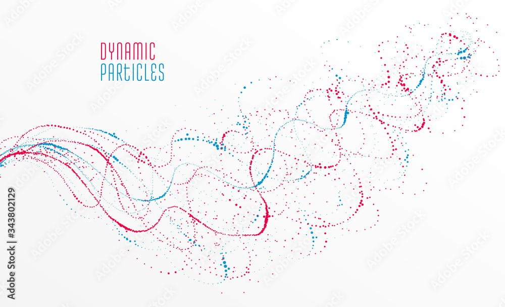 Fototapeta premium Particle flow array colorful vector abstract background, life forms bio theme microscopic design, dynamic dots elements in motion.