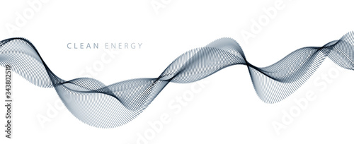 Flowing particles wave, dynamic sound motion curve lines. 3d vector illustration. Beautiful wave shaped array of blended points.