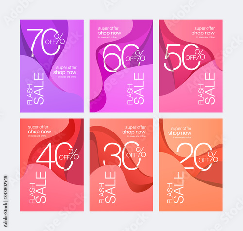 Abstract modern fluid liquid covers for sale banner and price tag set. Wave shape colorful template. flat vector image