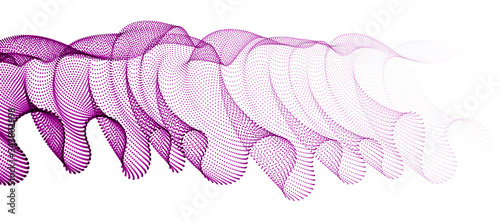 Dynamic wave transparent tulle textile on wind, particles flow, effect in motion. Vector abstract background. 3d shape dots blended mesh, relaxing calming wallpaper.