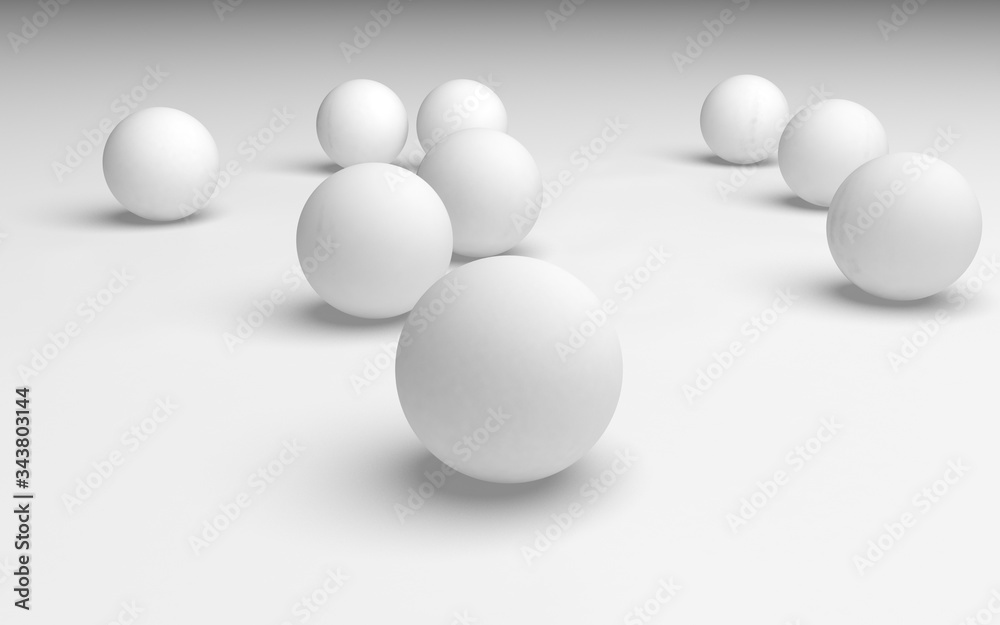 White abstract background. Set of white balls isolated on white backdrop. 3D illustration White abstract background. Set of white balls isolated on white backdrop. 3D illustration
