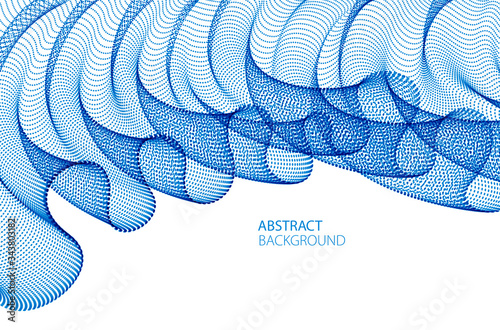Wave of flowing particles modern relaxing illustration, transparent tulle textile on wind. Round dots vector abstract background. Beautiful wave shaped array of blended points.
