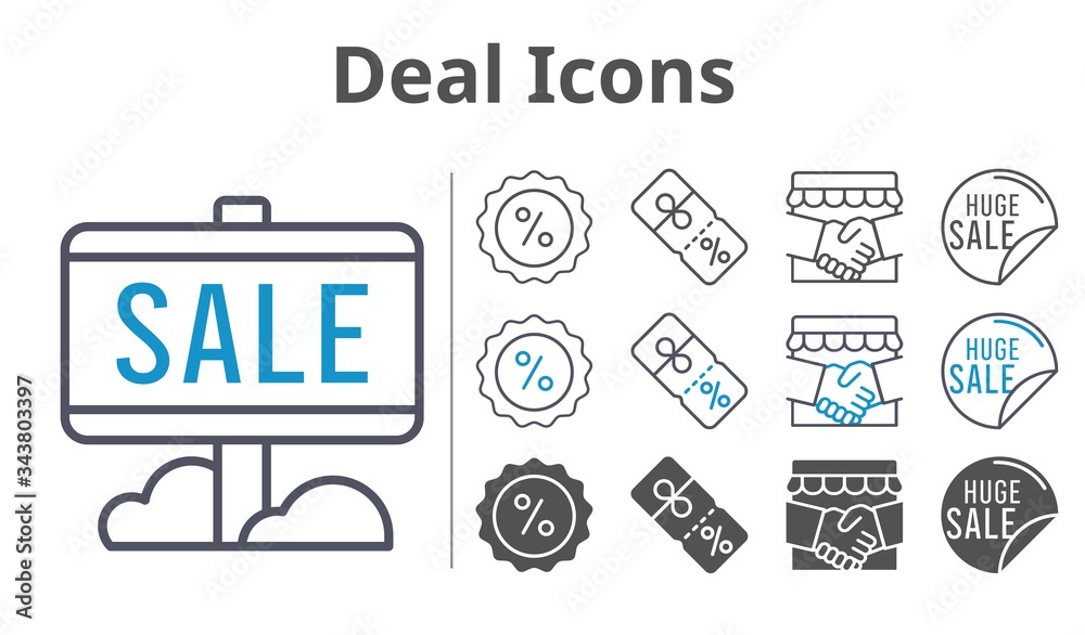 deal icons icon set included handshake, sale, discount icons