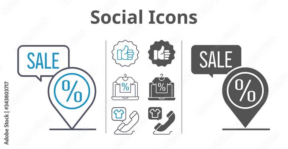 social icons icon set included online shop, like, phone call, placeholder icons social icons icon set included online shop, like, phone call, placeholder icons