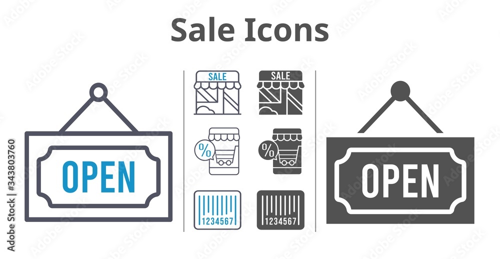 sale icons icon set included online shop, shop, barcode, open icons sale icons icon set included online shop, shop, barcode, open icons