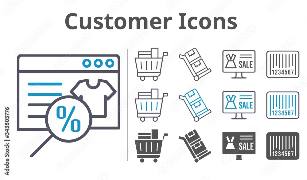 customer icons icon set included online shop, shopping cart, barcode, trolley icons customer icons icon set included online shop, shopping cart, barcode, trolley icons