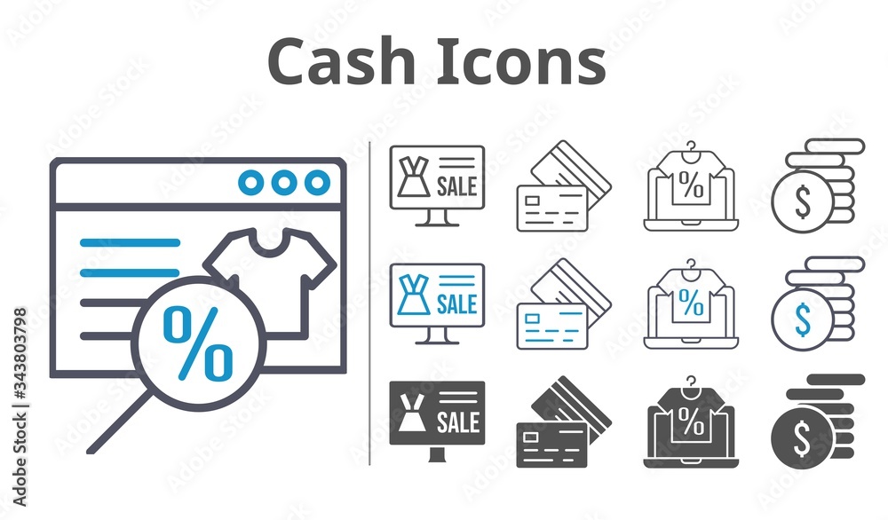 cash icons icon set included online shop, money, credit card icons cash icons icon set included online shop, money, credit card icons