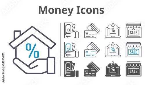 money icons icon set included online shop, mortgage, shop, money, credit card icons © crysis.design