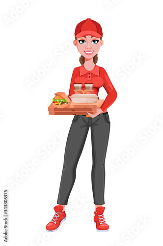Courier woman delivering food
