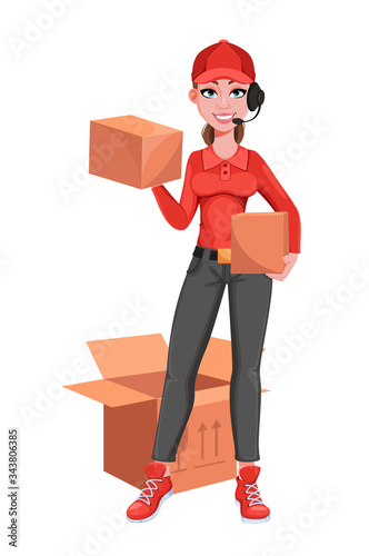 Courier woman with carton boxes