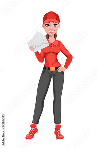 Courier woman with white envelopes