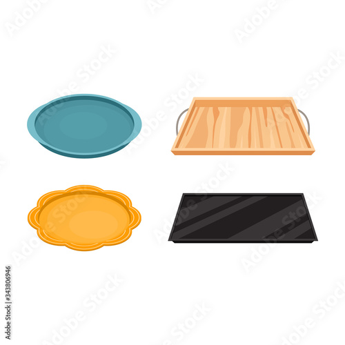 Cartoon Color Empty Food Tray Icon Set. Vector