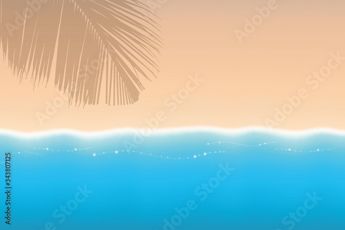 beautiful summer holiday beach background with palm leaf and turquoise water vector illustration EPS10