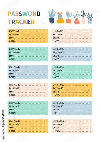 Password tracker, comfortable planner for organiser.