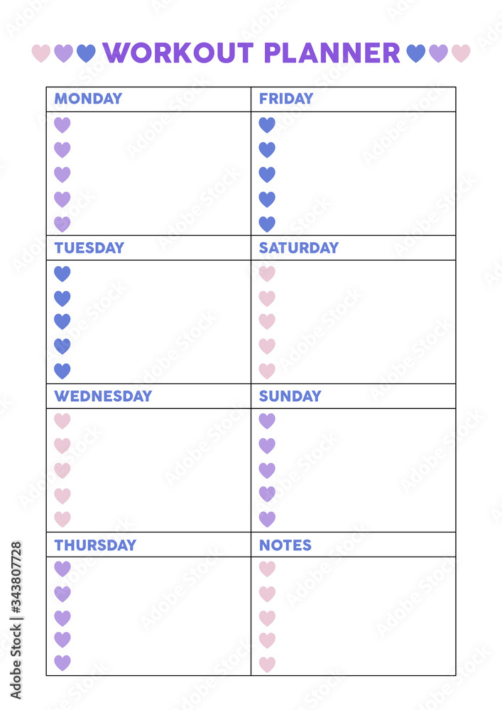 Gym, workout training , fitness planner for diary, organiser, notebook