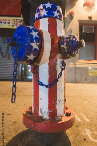Fire hydrant painted American flag, New York