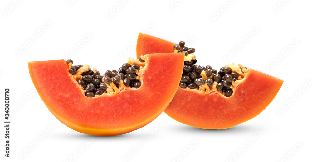 papaya fruit with seeds on white background papaya fruit with seeds on white background