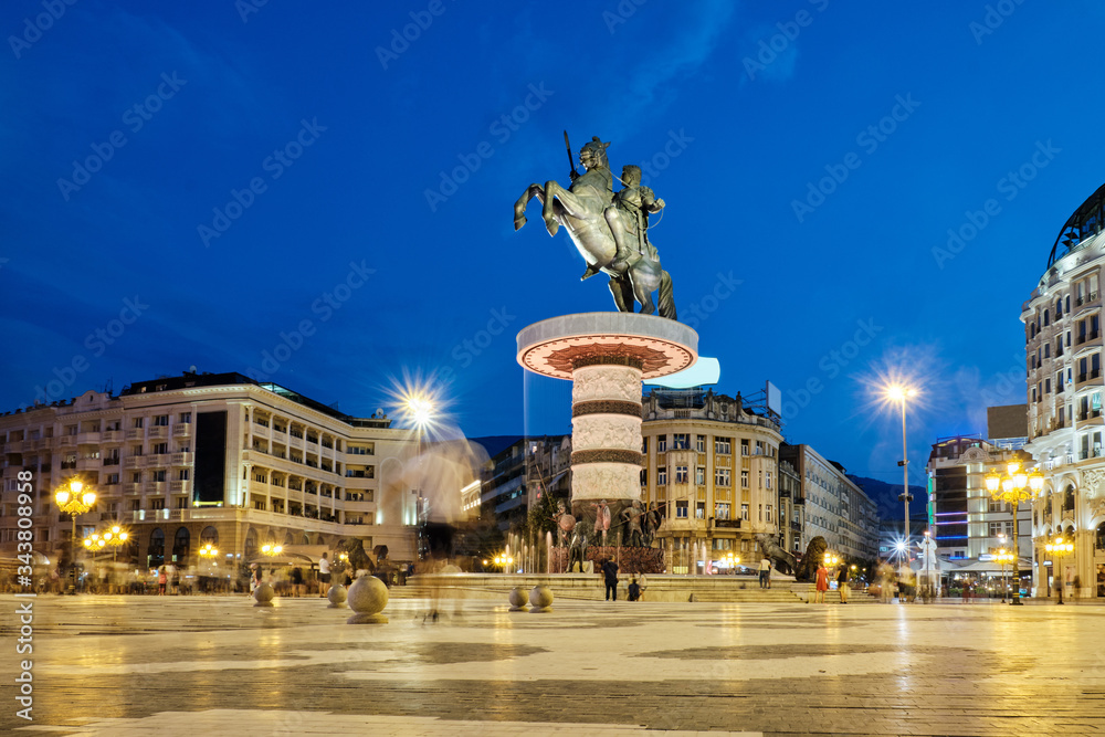 Monument to Alexander the Great in Skopje at Night.