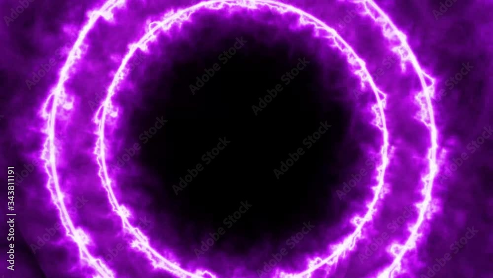 Dynamic abstract tunnel. Circles of purple radiance are moving towards you