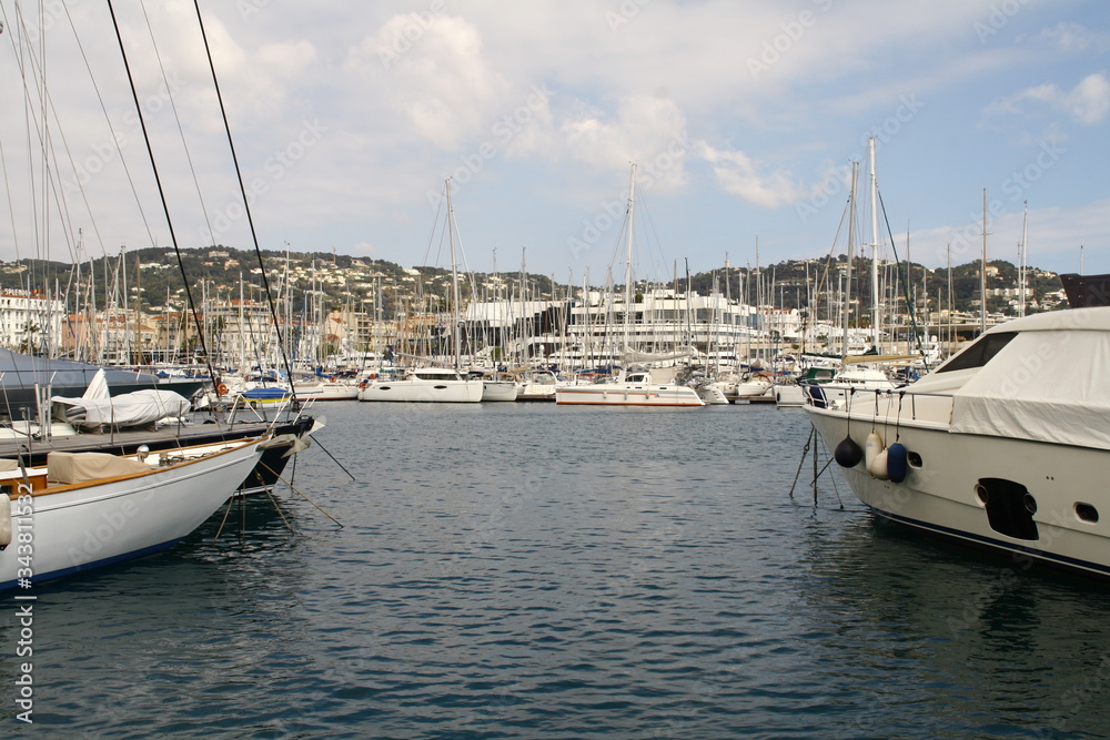 motor boats and yachts in the port of cannes, france,