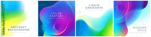 Set of square liquid color abstract geometric shapes. Fluid gradient elements for minimal banner, logo, social post. Futuristic trendy dynamic square banners. Abstract background. Eps10 vector. photo