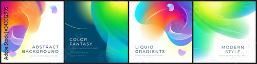 Set of square liquid color abstract geometric shapes. Fluid gradient elements for minimal banner, logo, social post. Futuristic trendy dynamic square banners. Abstract background. Eps10 vector.